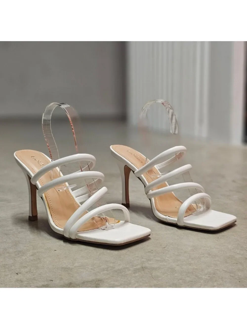 Strappy White High Heel Sandals With Square Toe  Strap  Elegant Style For Women